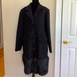 Kate Spade Wool Faux Fur Hem Wool Coat. Black. Size 14. NWT.